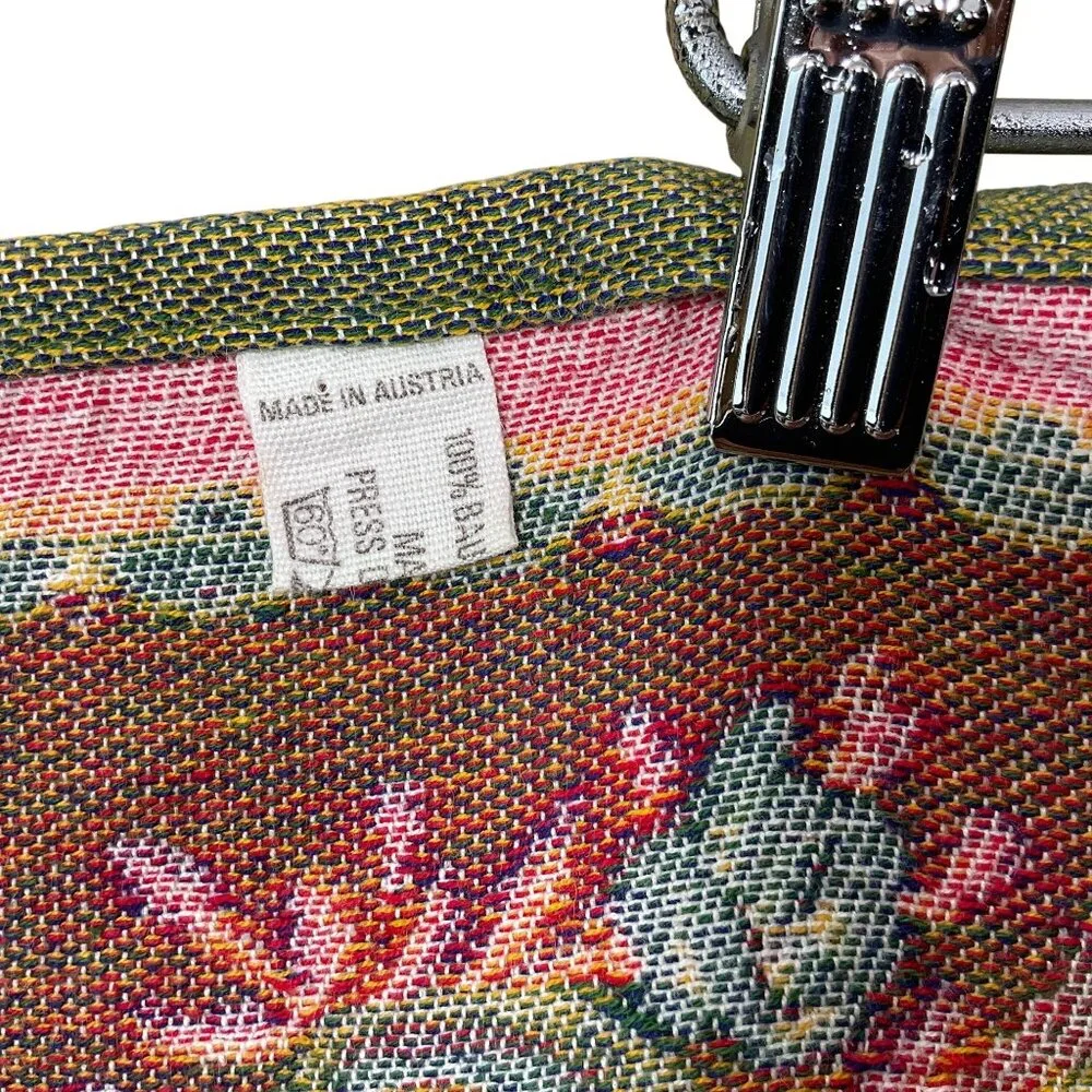 Vintage Jacquard Austrian Folk Art Square Tablecloth Bavarian Dancers Florals